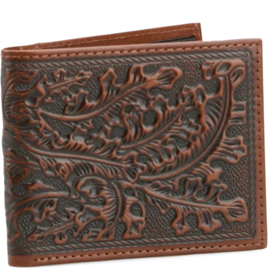 Justin Mens Genuine Leather Bifold Wallet Leaf Emboss