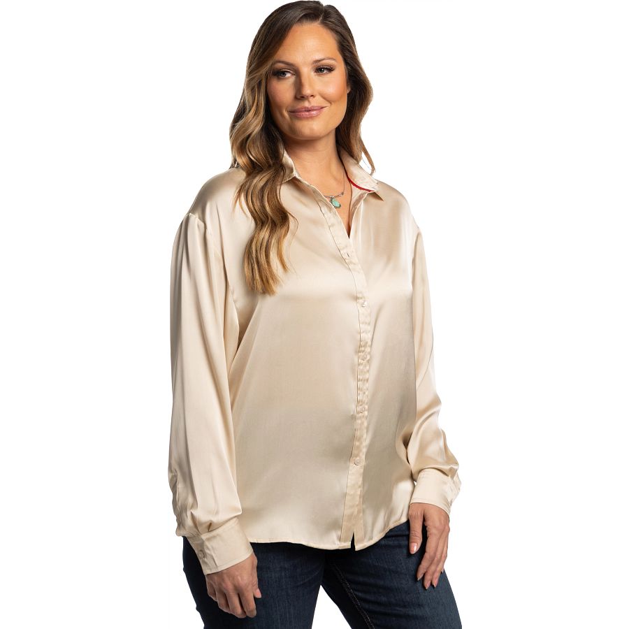 Women's Dolman Satin Button Down